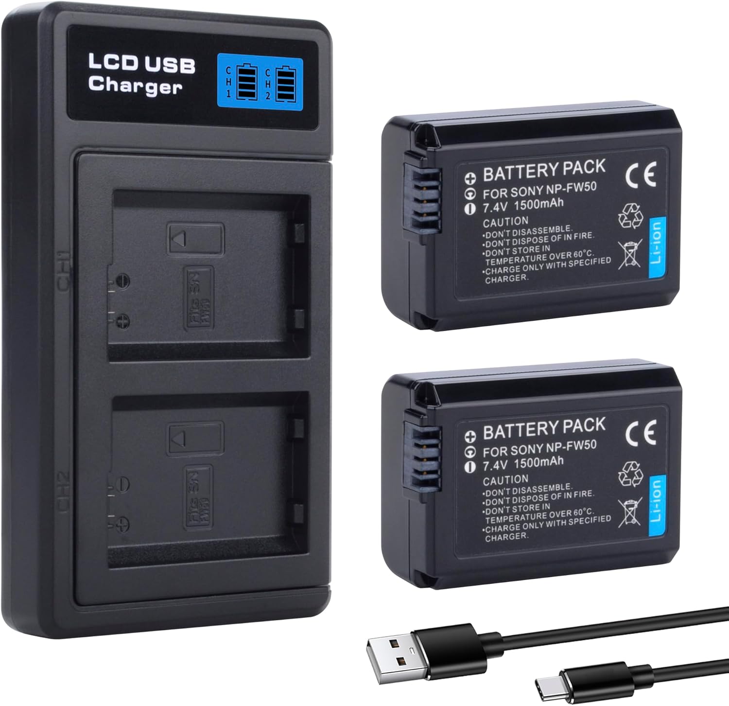 Enhanced Power Solution for Sony Cameras | 2-Pack NP-FW50 Battery & Dual USB Charger