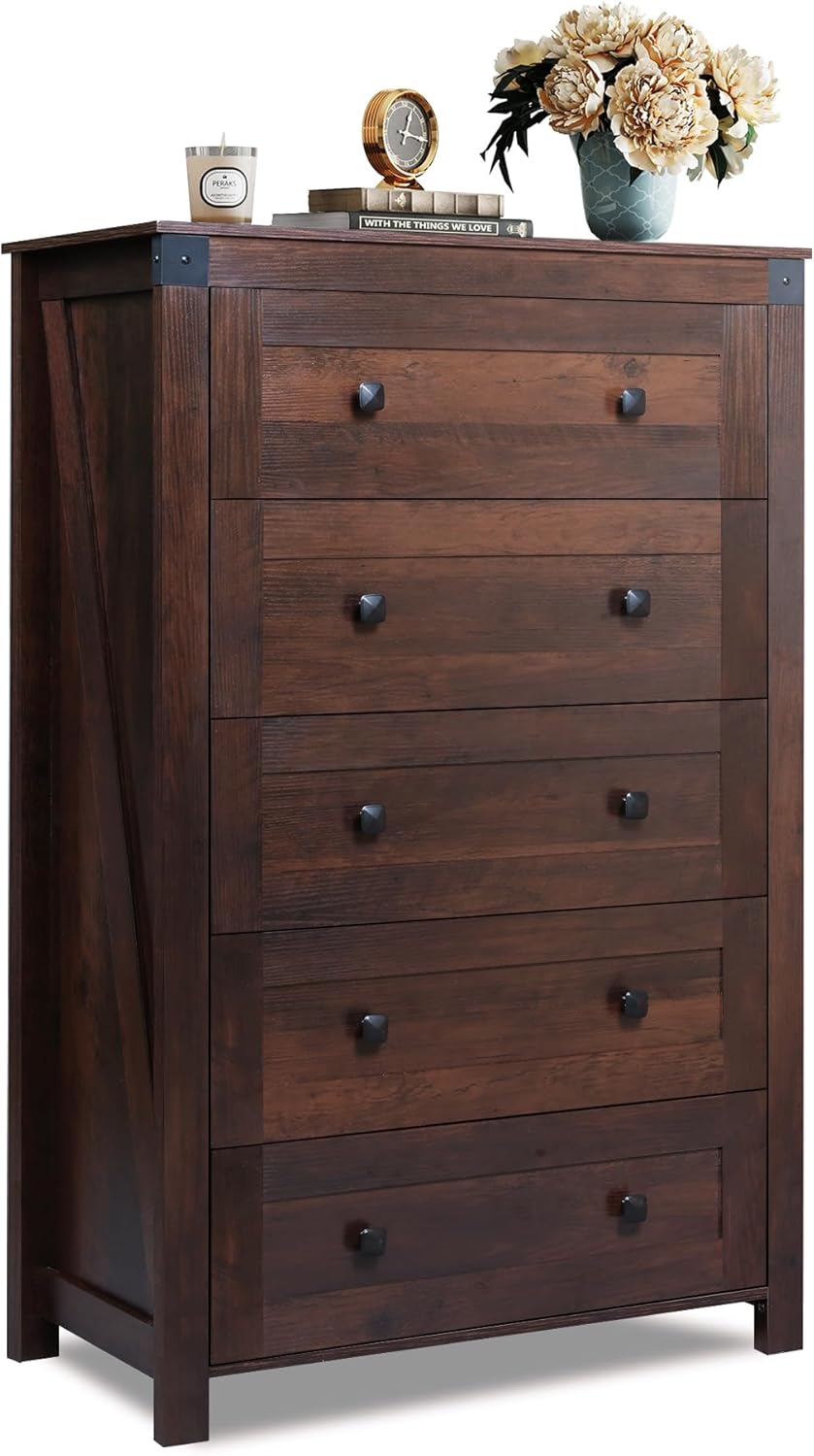 Farmhouse 5 Drawer Dresser for Bedroom and Living Room Storage