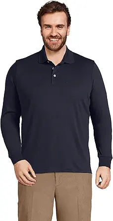 Lands' End Long Sleeve Supima Polo Shirt for Men - Classic Style