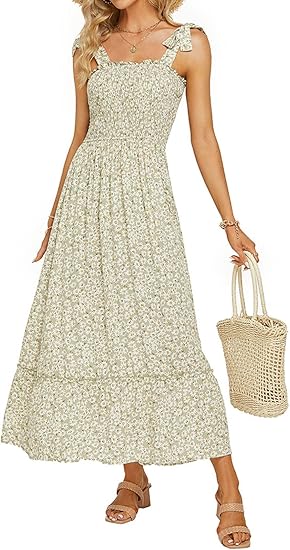 Tobrief Women's Boho Dress Summer Spaghetti Strap Maxi Dress