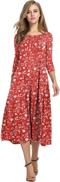 HOTOUCH Women's 3/4 Sleeve A-line and Flare Midi Long Dress - Flowy