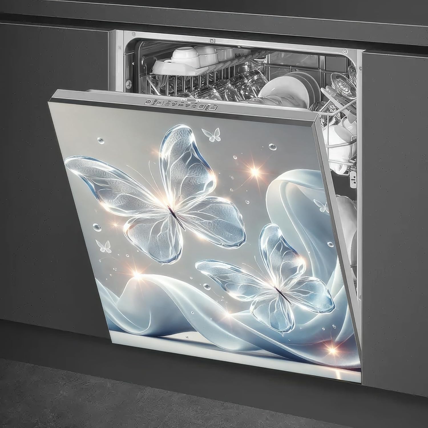 Floating Crystal Butterfly Design Dishwasher Magnet Cover