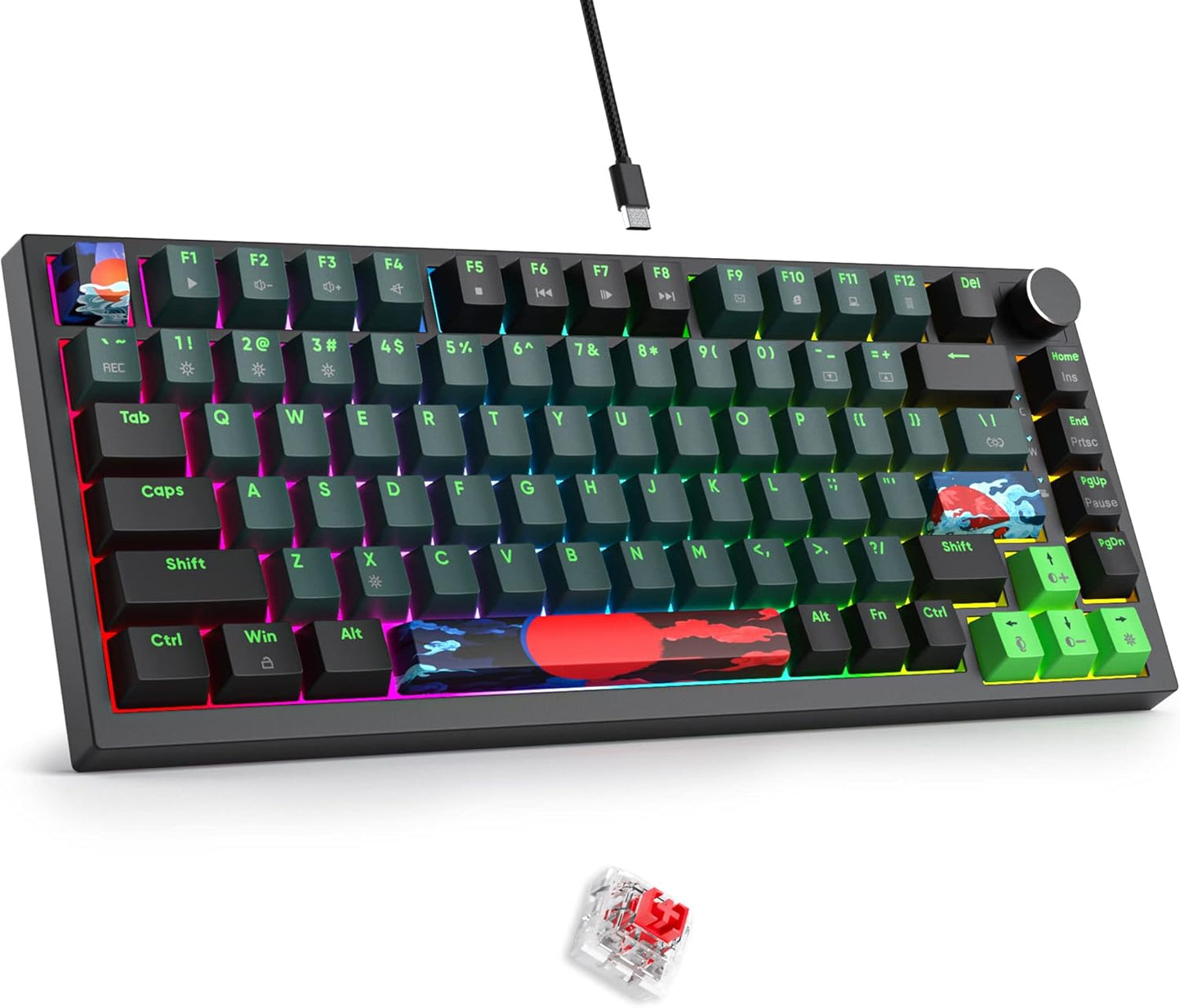 Fogruaden 75% Mechanical Keyboard - Hot Swappable Red Switch