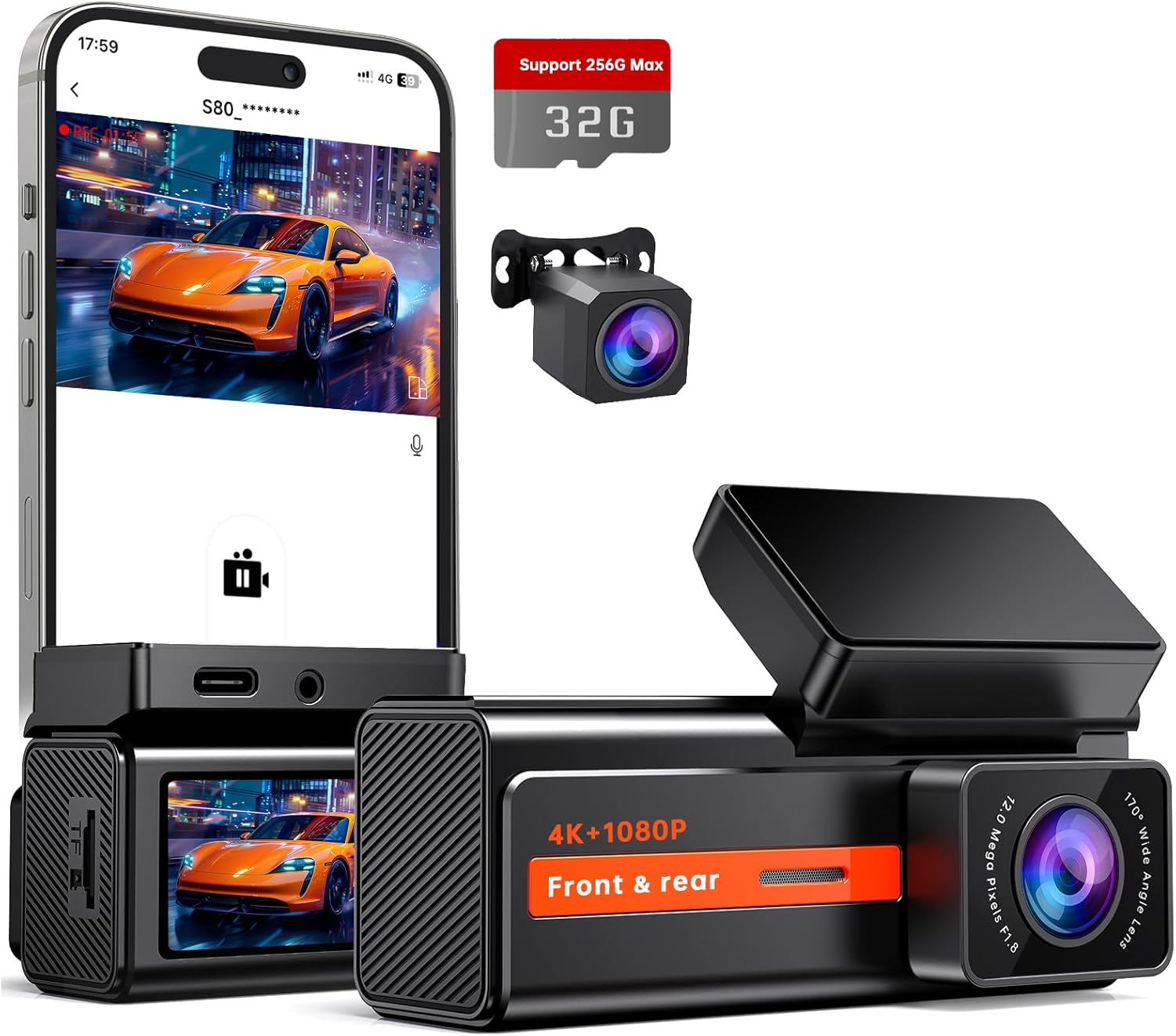 4K Dual Dash Camera for Cars - Veement S80 with Night Vision