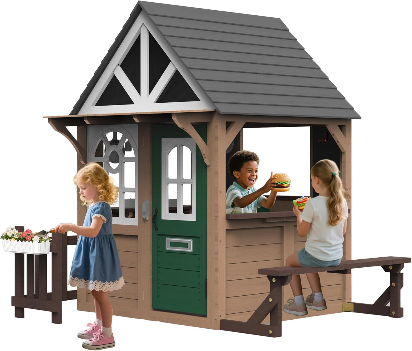 Outdoor Play House for Kids with Kitchen and Dutch Door