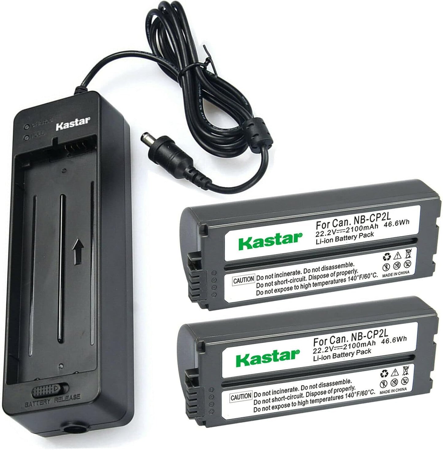 Kastar 2-Pack NB-CP2L Gray Battery and Charger for Canon Printers