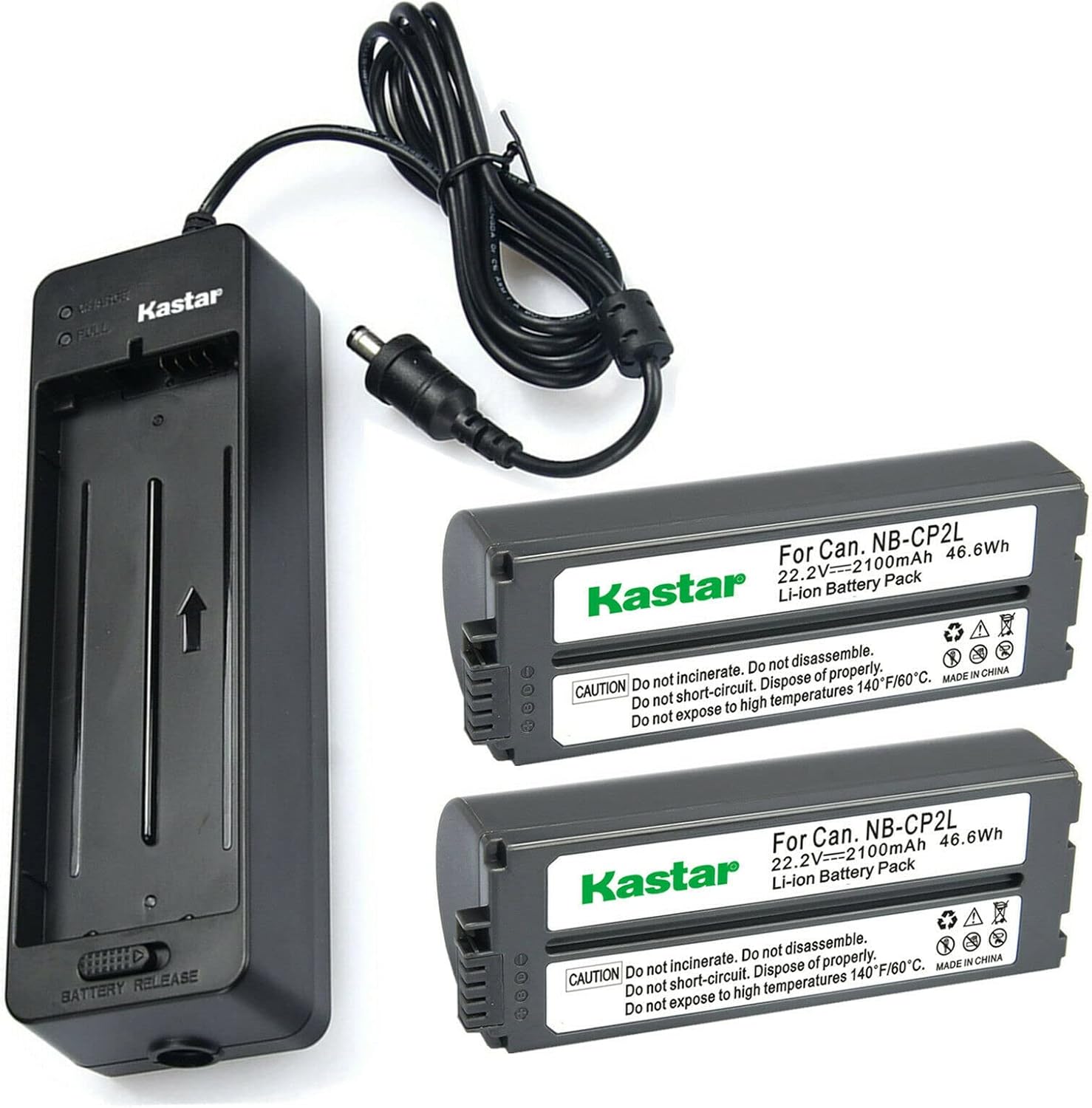 Kastar 2-Pack NB-CP2L Gray Battery and Charger for Canon Printers