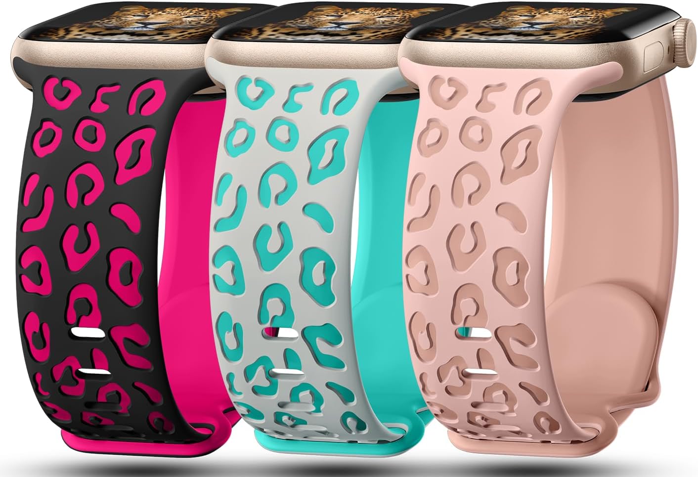 Soft Silicone Leopard Bands for Apple Watch - 3 Pack