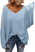 BZB V Neck Long Sleeve Oversized Pullover Sweater - Soft Waffle Knit