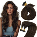 K Tip Human Hair Extensions Darkest Brown Ombre 18in - Natural Blend