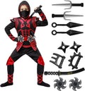 Red Ninja Costume Set for Kids - Full Jumpsuit with Foam Accessories