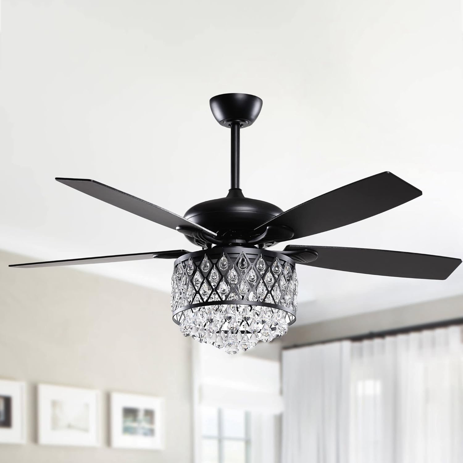 Modern 52 Inch Black Chandelier Ceiling Fan with Lights