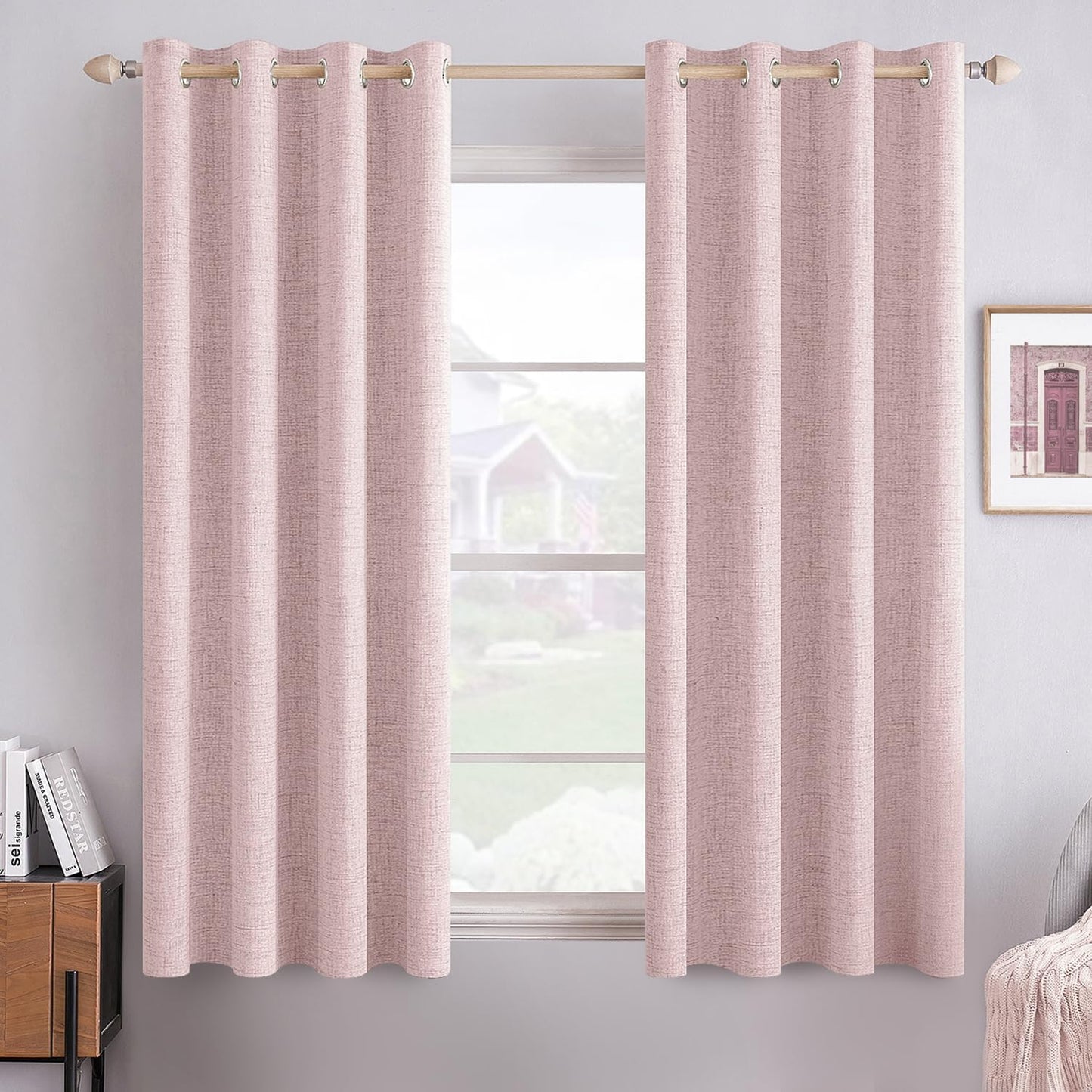 MIULEE Linen Texture Blackout Curtains for Bedroom 52x45 Inch