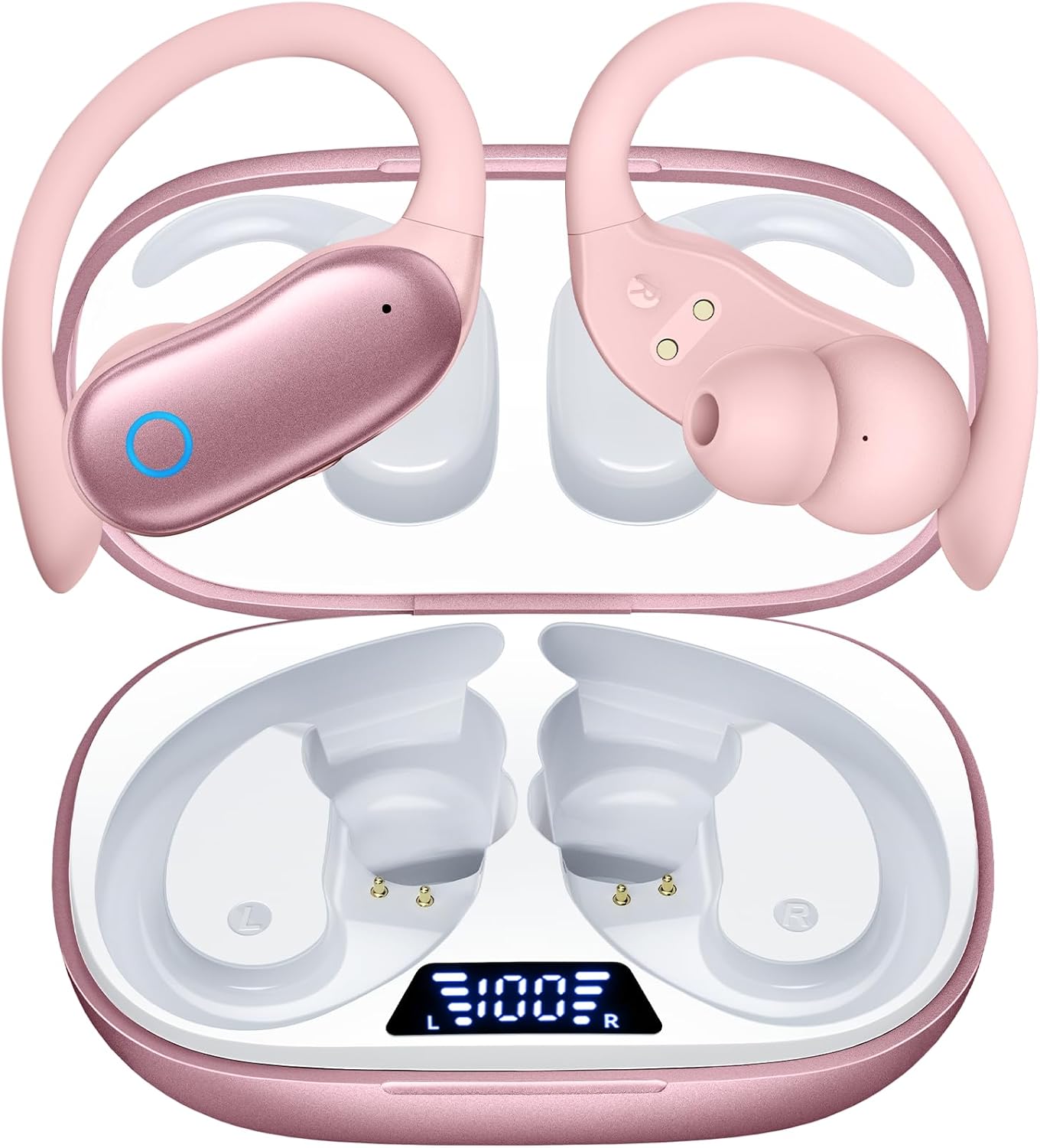 Wireless Earbuds 96hrs Playback, IPX7 Waterproof, Rose Pink