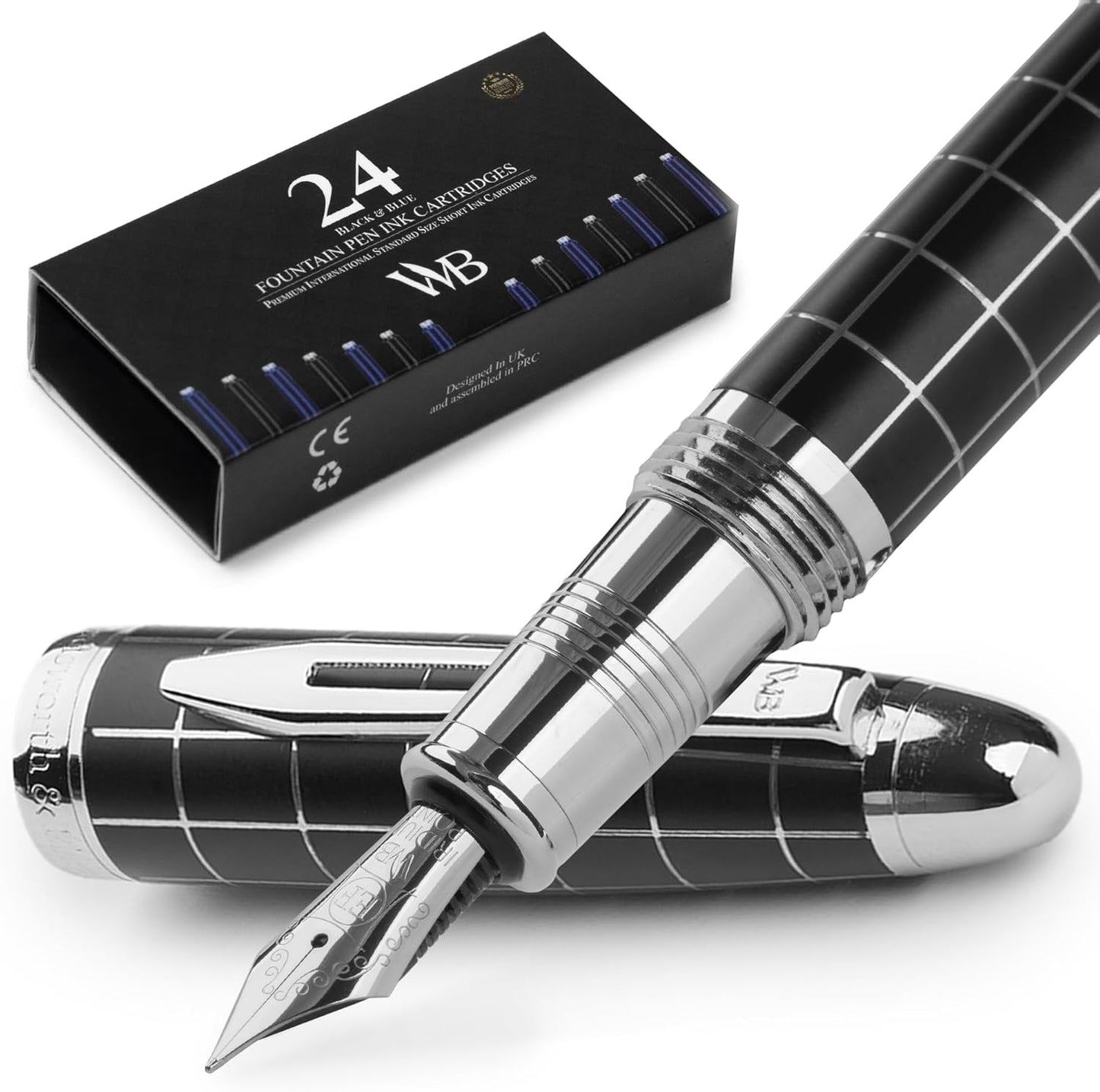 Majesti Fountain Pen Set with Luxury Case and Chrome Finish