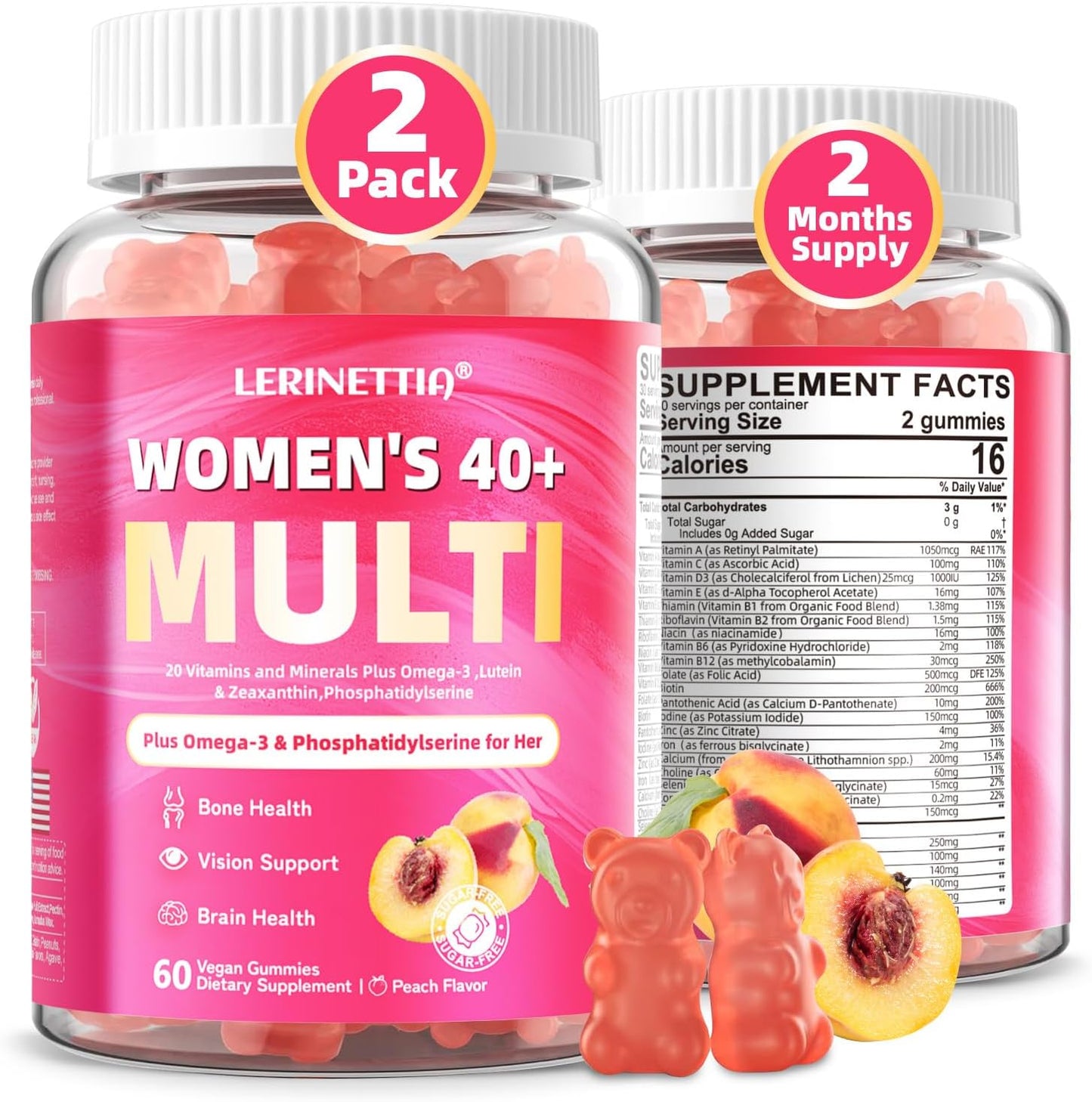 Multivitamin for Women Gummies 40+ with Omega-3 and Iron