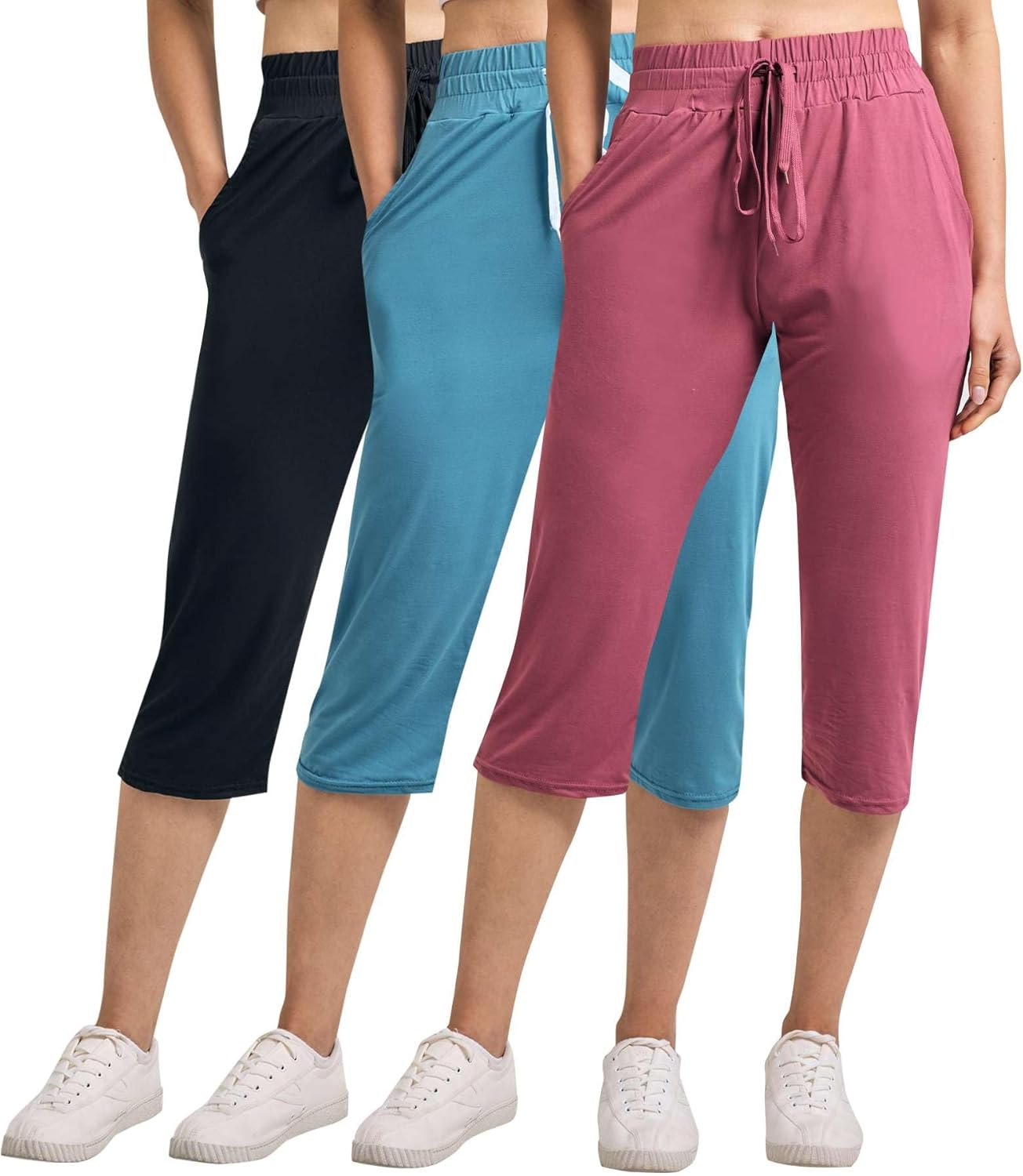 Real Essentials Women's Capri Open Bottom Sweatpants for Comfort