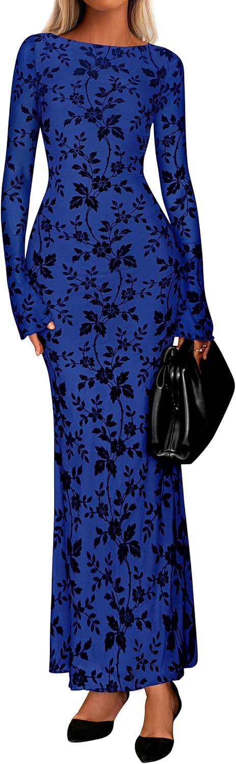 PRETTYGARDEN Women's Floral Bodycon Maxi Dress for Elegance