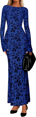 PRETTYGARDEN Floral Bodycon Maxi Dress - Elegant Mesh Long Sleeve Size