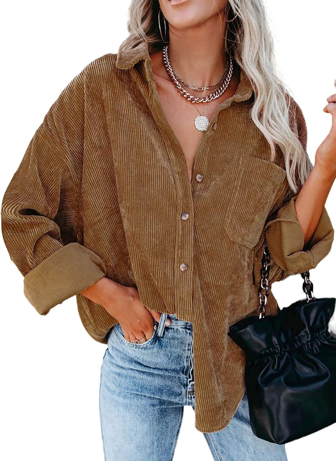 Dokotoo Womens Corduroy Button Down Shirt for All Seasons
