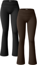 OQQ Women's Ribbed Fold Over Kick Flare Pants (Style 2VPW)
