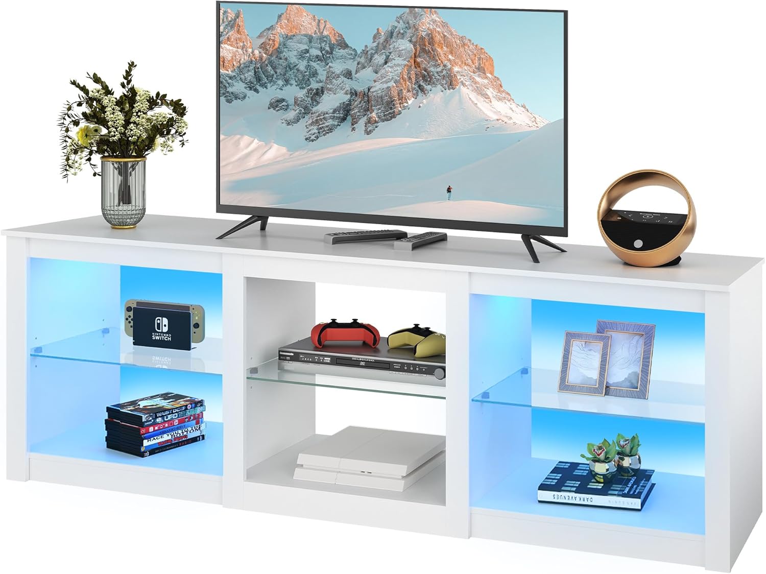 WLIVE TV Stand for 55-75 Inch TVs with LED Lights and Shelves