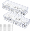 Clear Cord Organizer Box 2 Pack, 20 Wire Ties, 8 Compartments, Home Office Desk Storage