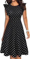 YATHON Women's Vintage Ruffle Flared A-Line Dress - Flattering Fit