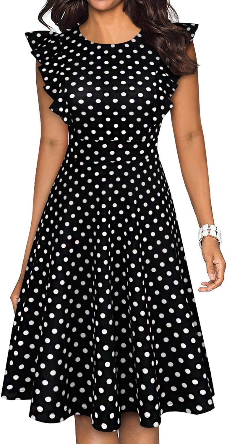 YATHON Women's Vintage Ruffle Floral Flared A Line Swing Dress