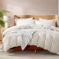 Queen Duvet Cover Set with Comforter Insert - Off White 4 Piece