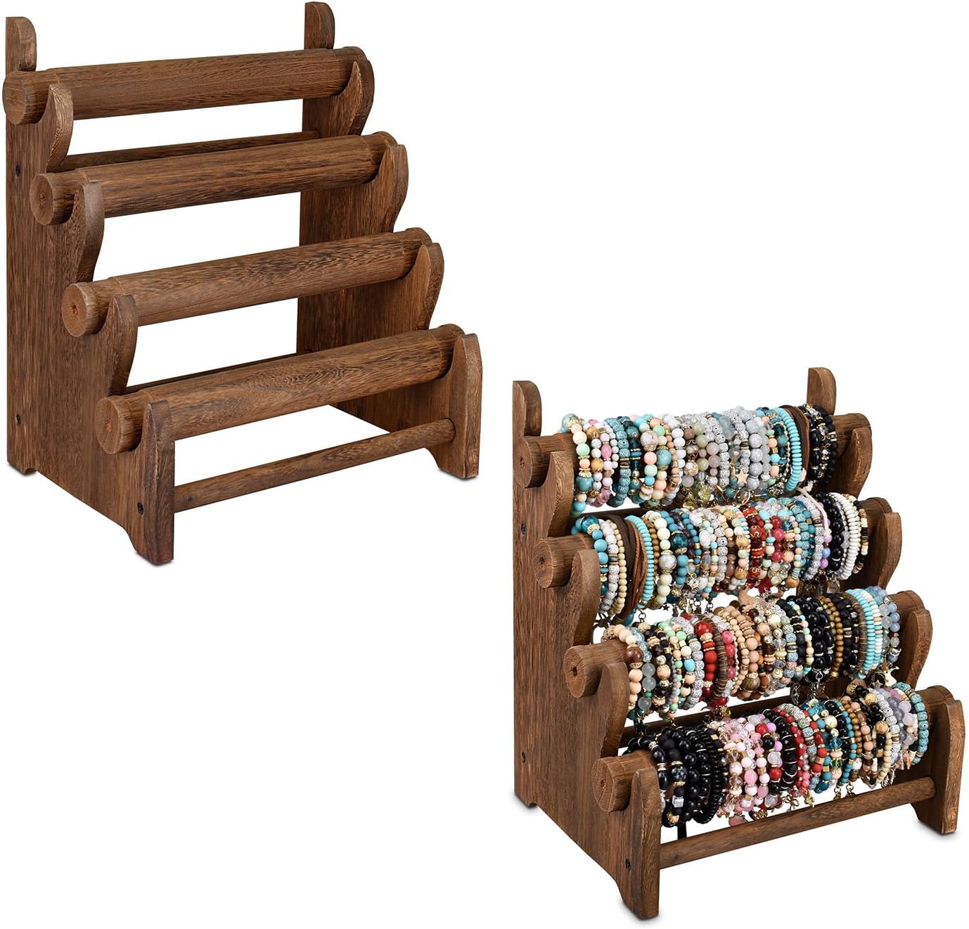 Antique Wooden 4 Tier Jewelry Bracelet Display Stand Organizer
