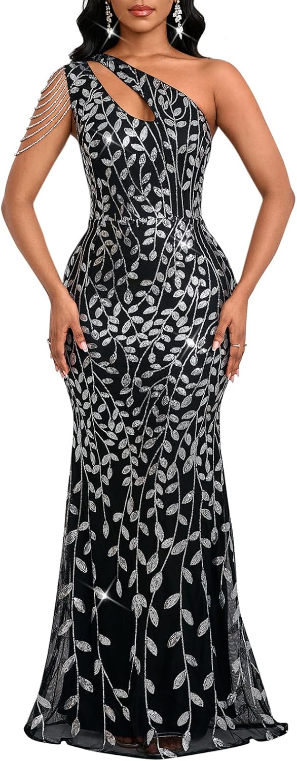 Elegant One Shoulder Sequin Mermaid Bodycon Cocktail Dress