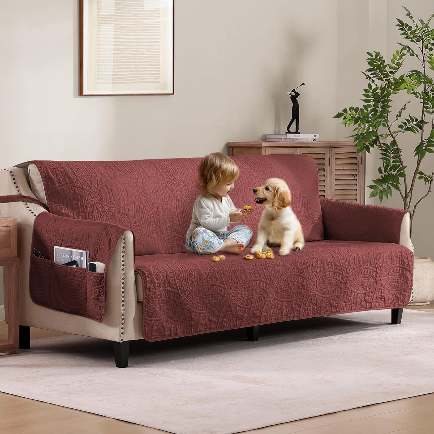 Quilted Grand Sofa Covers Washable for 4 Cushion Couch
