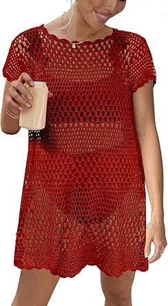 Caracilia Women Swimsuit Coverup Crochet Beach Dress for Summer