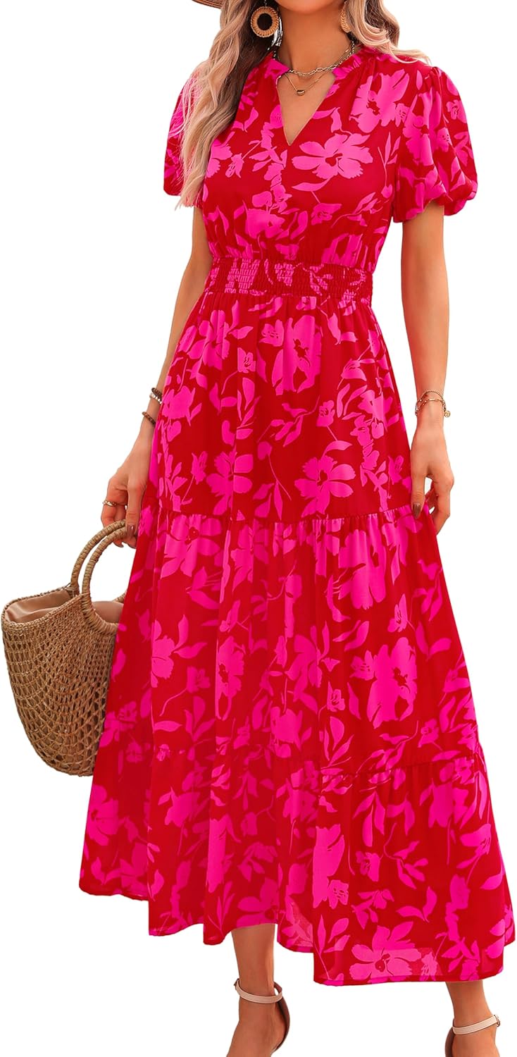 Floral Summer Maxi Dresses for Women 2025 Casual V Neck