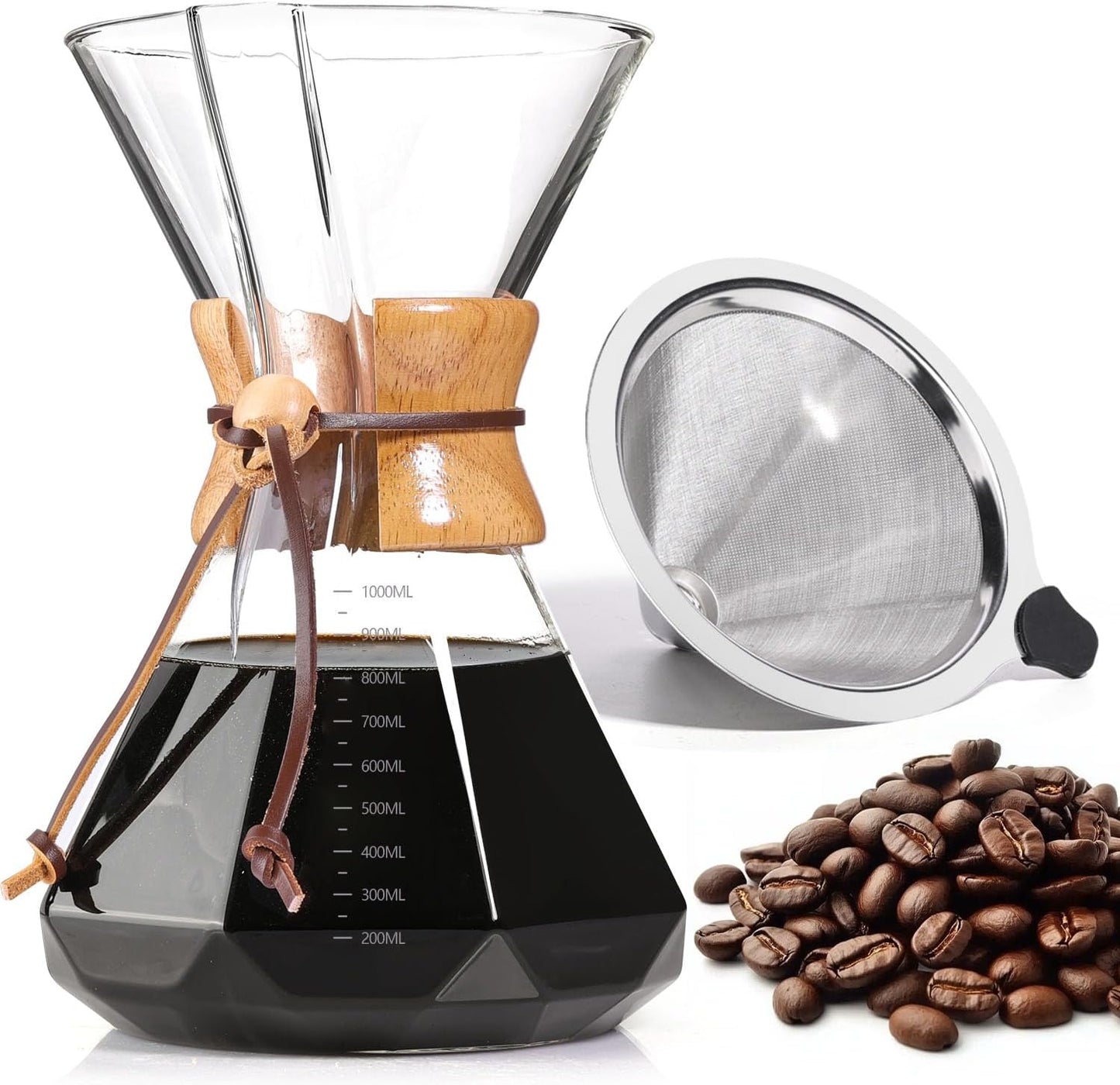 Pour Over Coffee Maker 34 OZ for Perfect Home Brewed Coffee