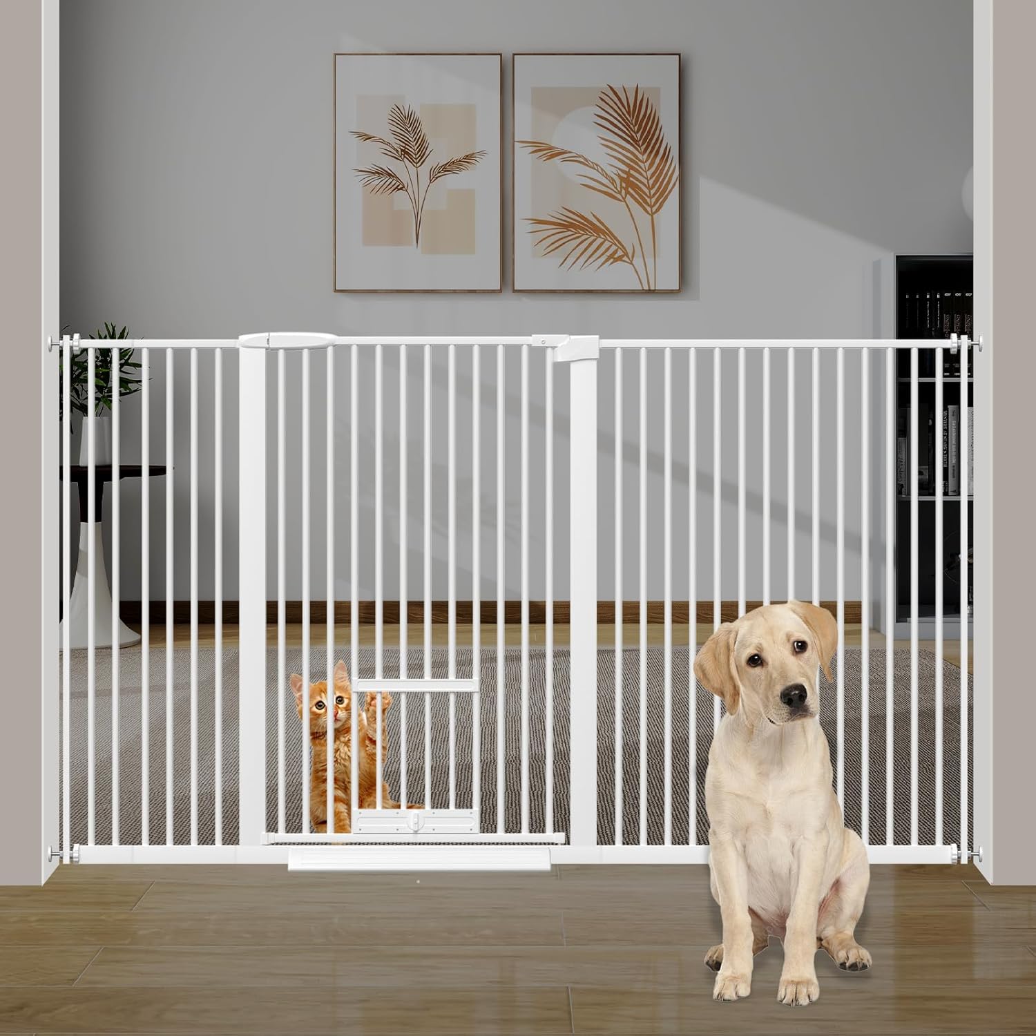 40.55 Tall Extra Wide Dog Gate with Cat Door for Safety