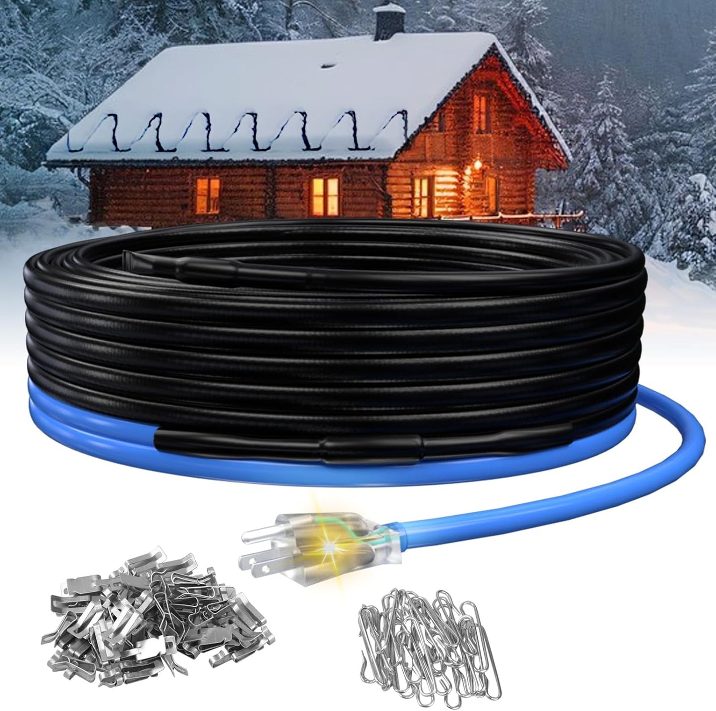 80ft Ice Dam Heat Cables for Roofs, 5w/ft, ETL & CSA Certified
