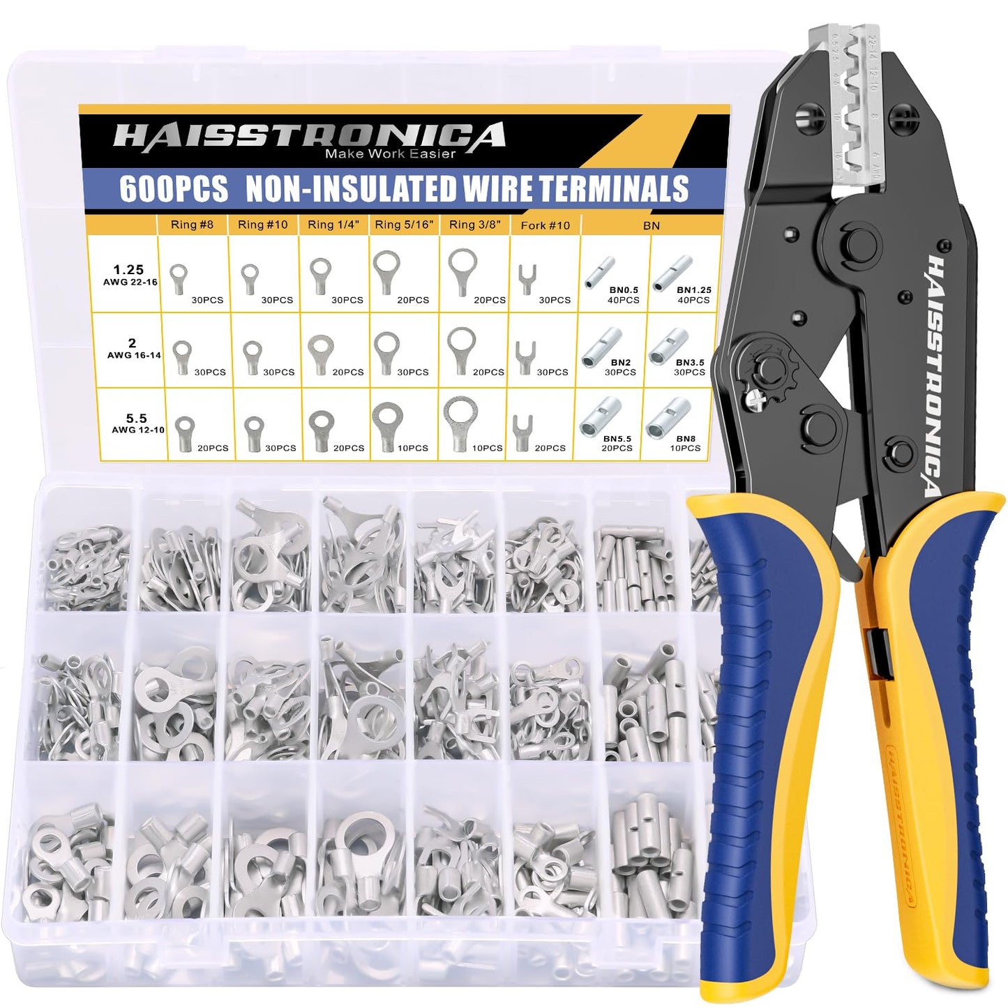 Non-Insulated Wire Terminals Set with Crimping Tool for All Needs
