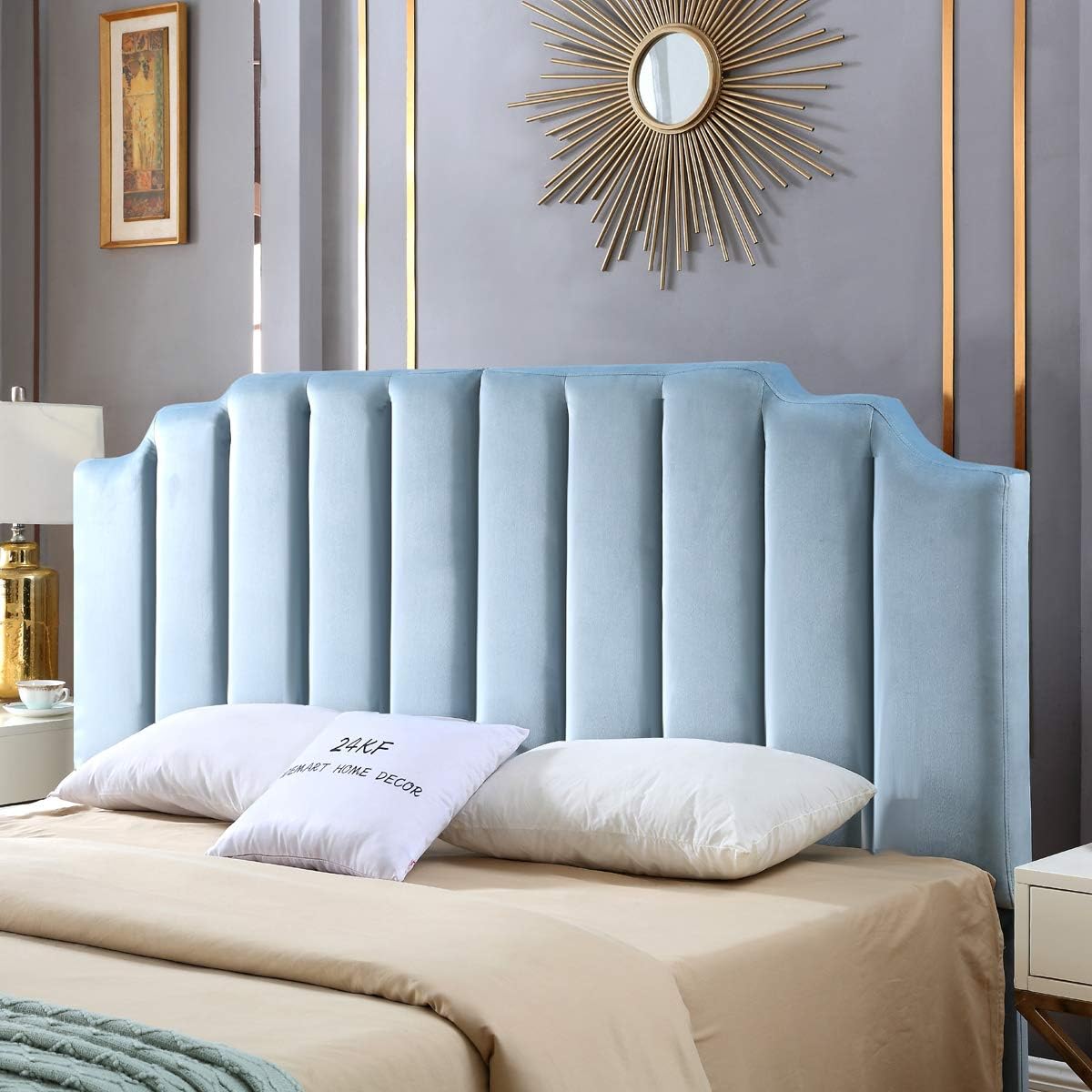 Elegant Seaglass Velvet Tufted King Upholstered Headboard