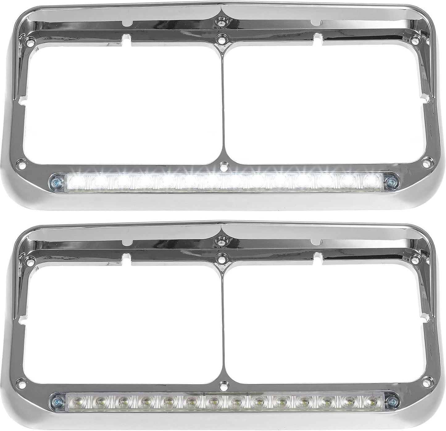 Partsam Headlight Bezels Chrome with LED Light Strip for Trucks