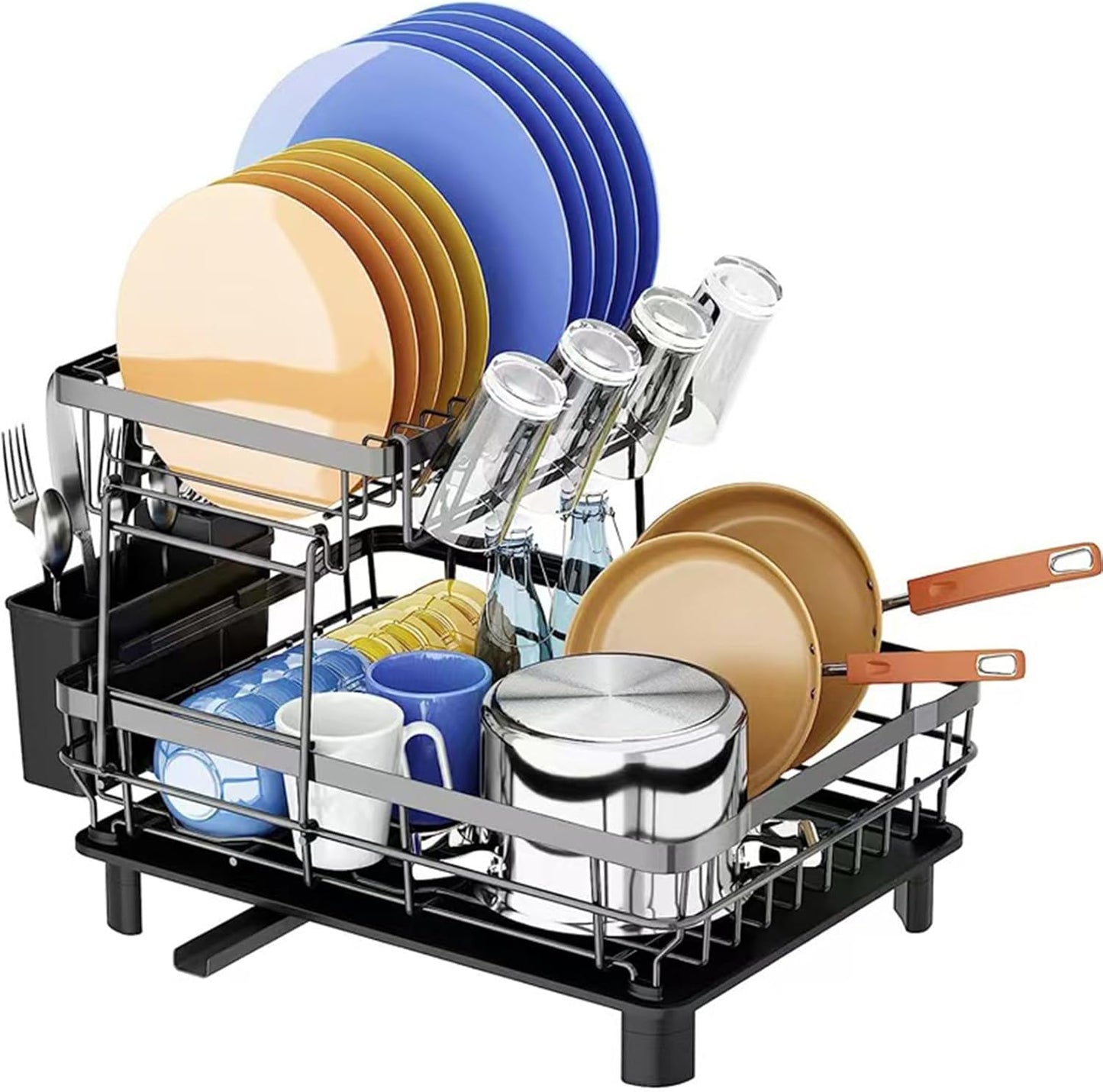 Dish Drying Rack, Space Saving & Durable 2 Tier Stainless Steel