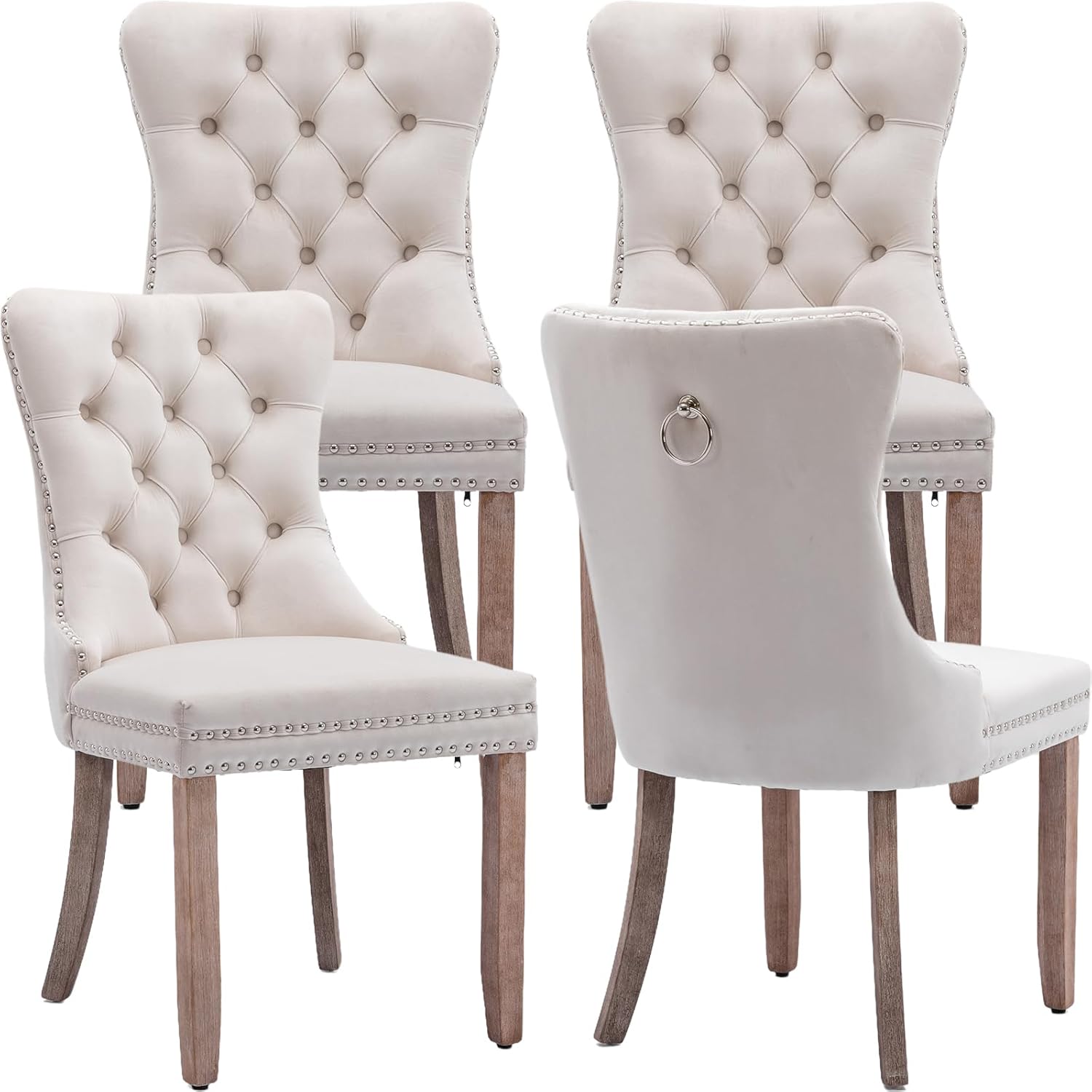 Beige Velvet Dining Chairs Set of 4 for Modern Dining Rooms