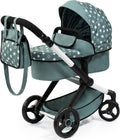 Pram Xeo Stars Green & White Doll Stroller - Convertible and Compact