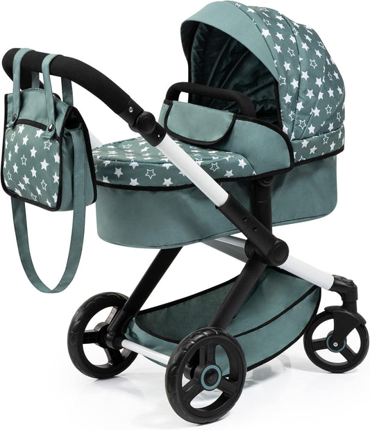 Bayer Pram Xeo Stars Green & White - Stylish Doll Pram for Kids