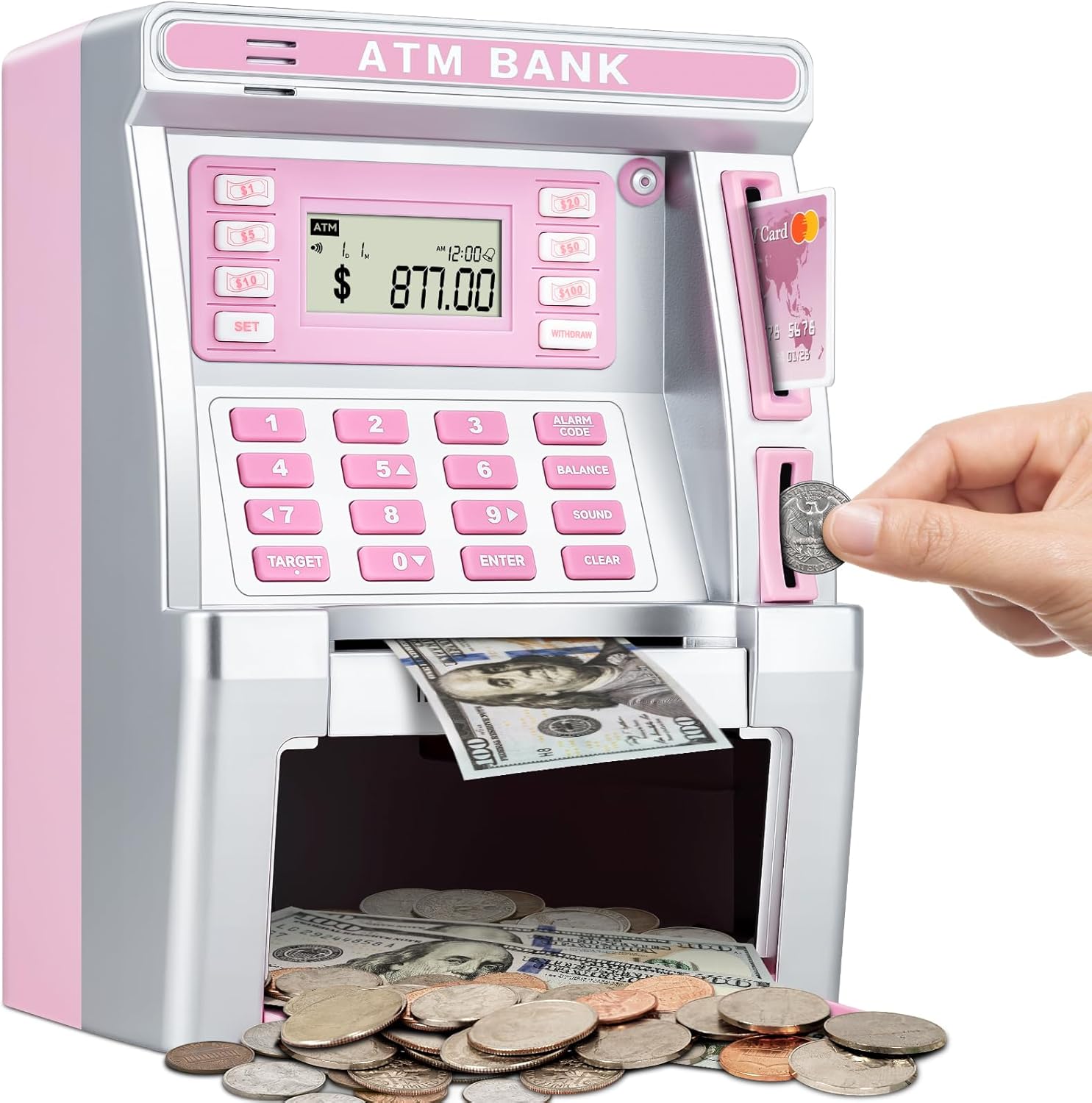 BAODLON Pink Piggy Bank for Kids - Fun Electronic ATM Machine
