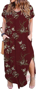 Plus Size Long Maxi Dress XL-5X - Casual Loose V Neck with Pockets