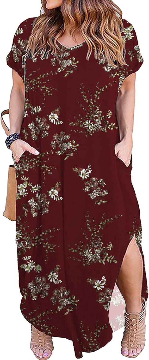 Kancystore Women's Plus Size Maxi Dress with Pockets and Slits