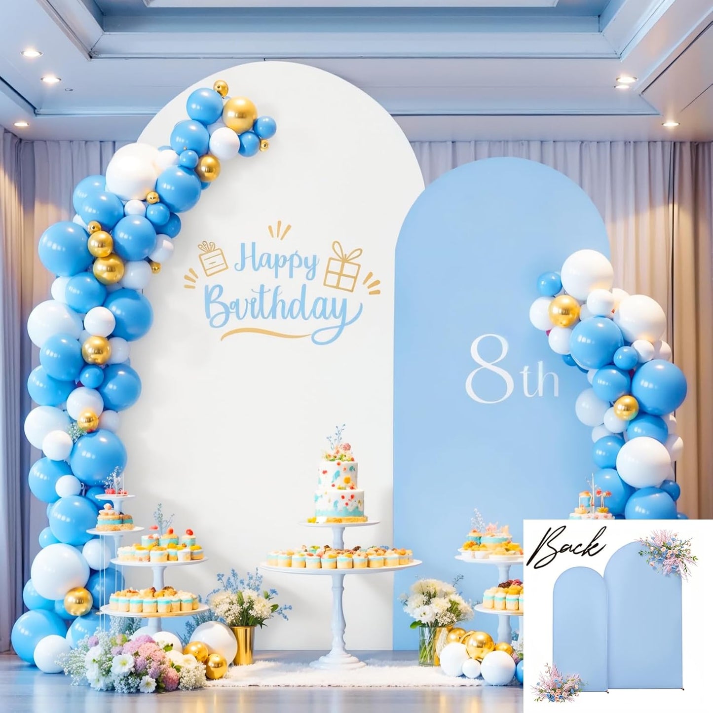 White Blue Arch Backdrop Cover Set for Weddings and Parties