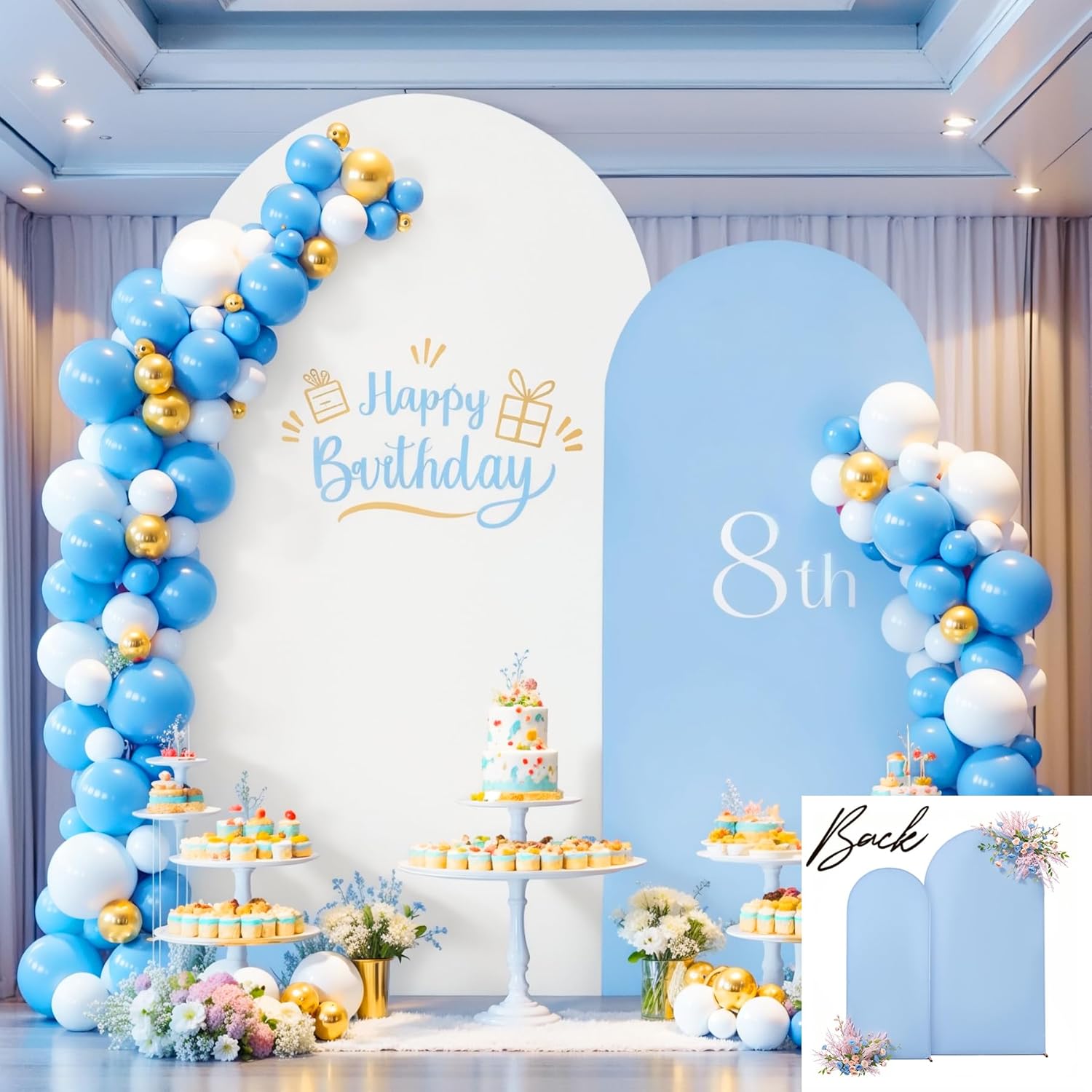White Blue Arch Backdrop Cover Set for Weddings and Parties